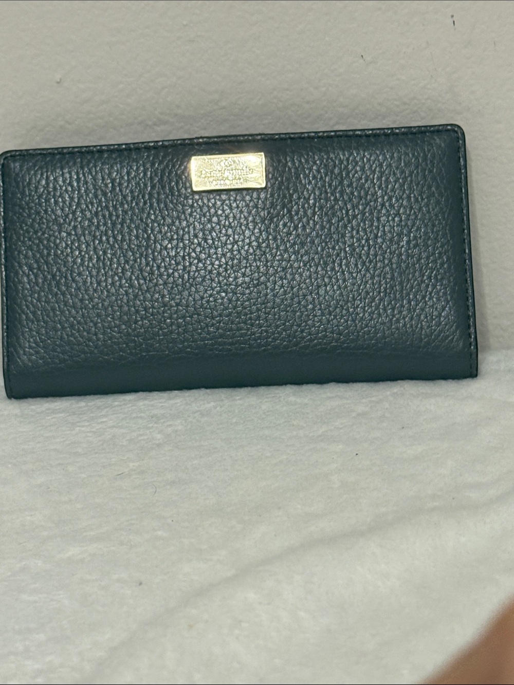 Kate Spade Women's Black Leather Wallet with Gold Plaque